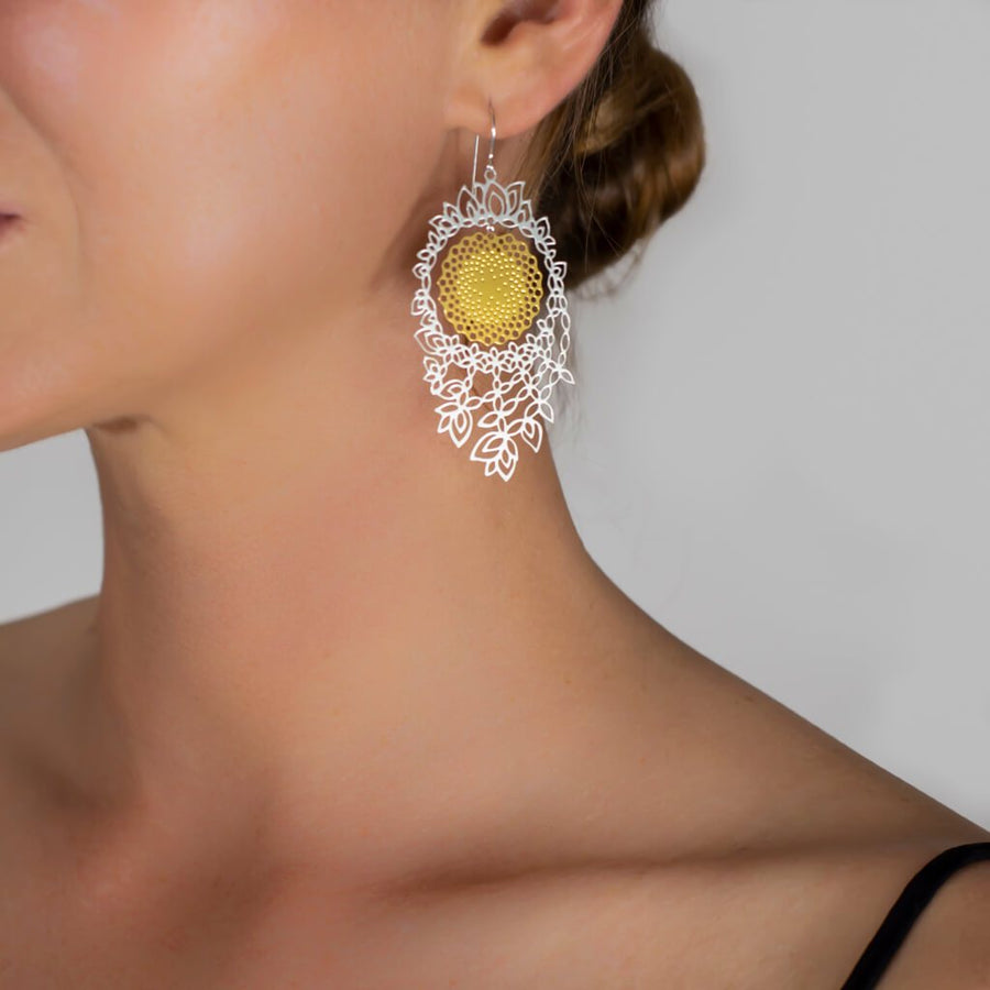 Flower of Life Earrings 3  (Mixed-plated)